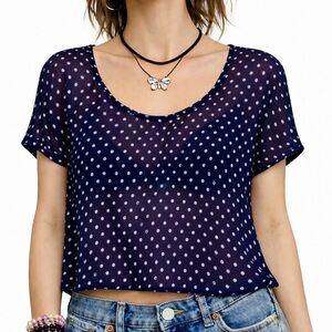Vintage Delia’s Y2K Polka Dot Sheer Top Navy White Polka Dots Small/Medium